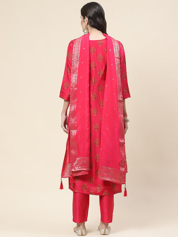 Floral Printed Handloom Kurta With Pants & Dupatta