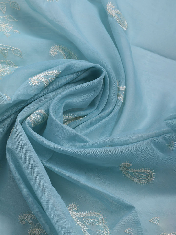 Embroidered Chanderi Unstitched Kurta With Pant &amp; Dupatta