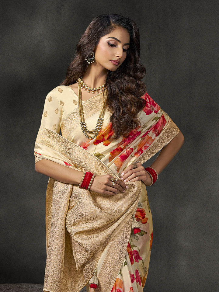 Floral Printed Dola Silk Saree