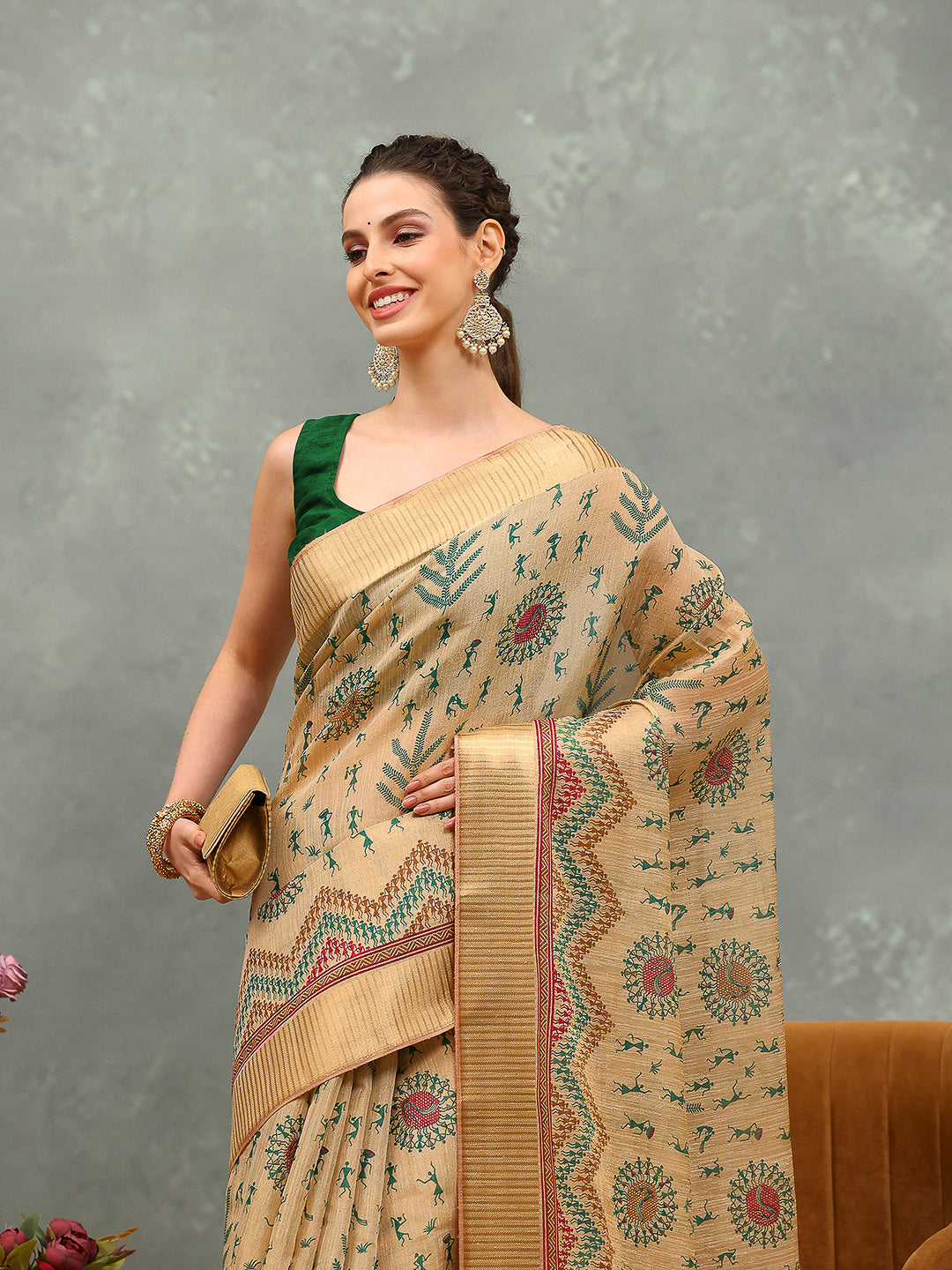 Zaari Border Cotton Blend Saree