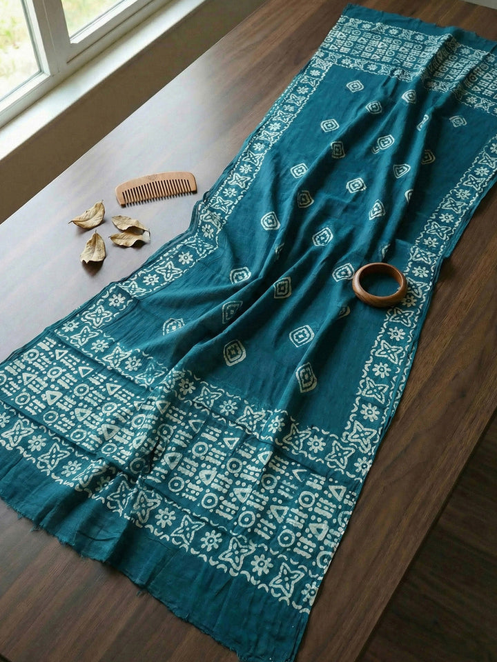 Printed Cotton Blend Unstitched Suit With Pant &amp; Dupatta