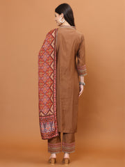 Neck Embroidery Muslin Kurta With Pants & Dupatta