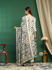 Printed Cotton Blend Kurta With Pant & Dupatta