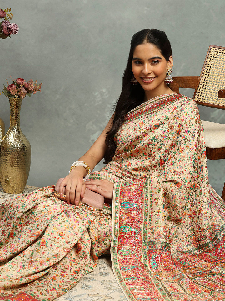 Floral Woven Embroidered Dola Silk Saree