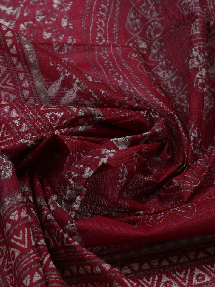 Patch Neck Cotton Blend Unstitched Suit With Dupatta