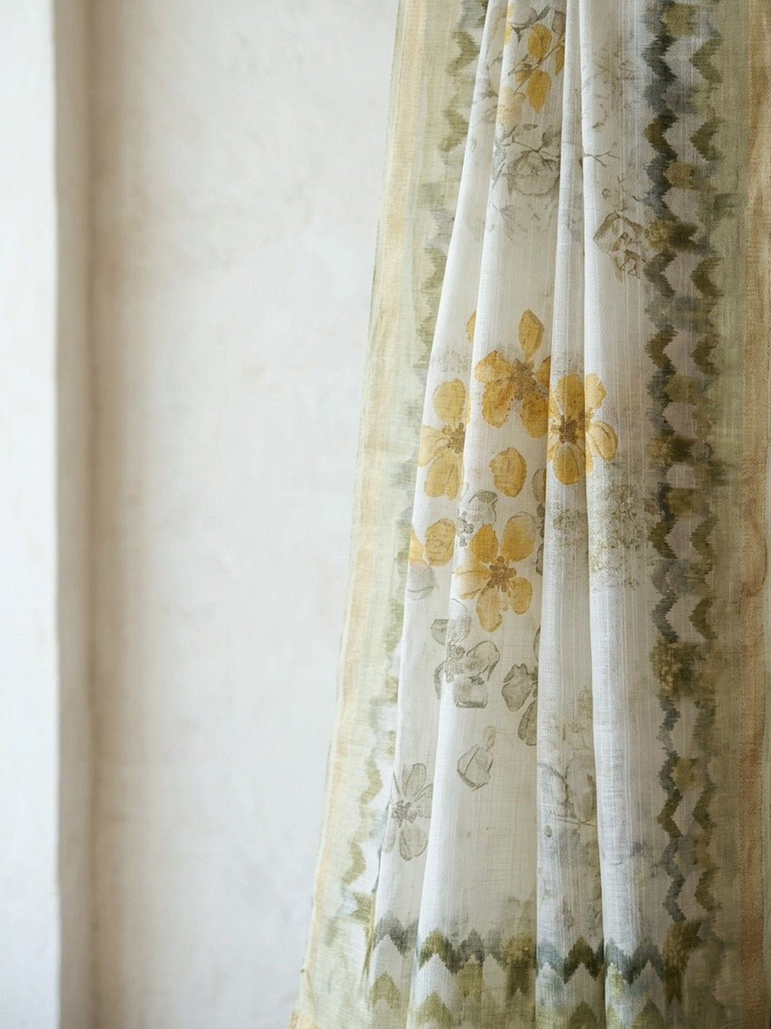Printed Linen Blend Unstitched Suit With Pant &amp; Dupatta