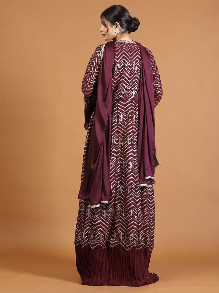 Gota Embroidery Crepe Kurta With Jacket &amp; Dupatta