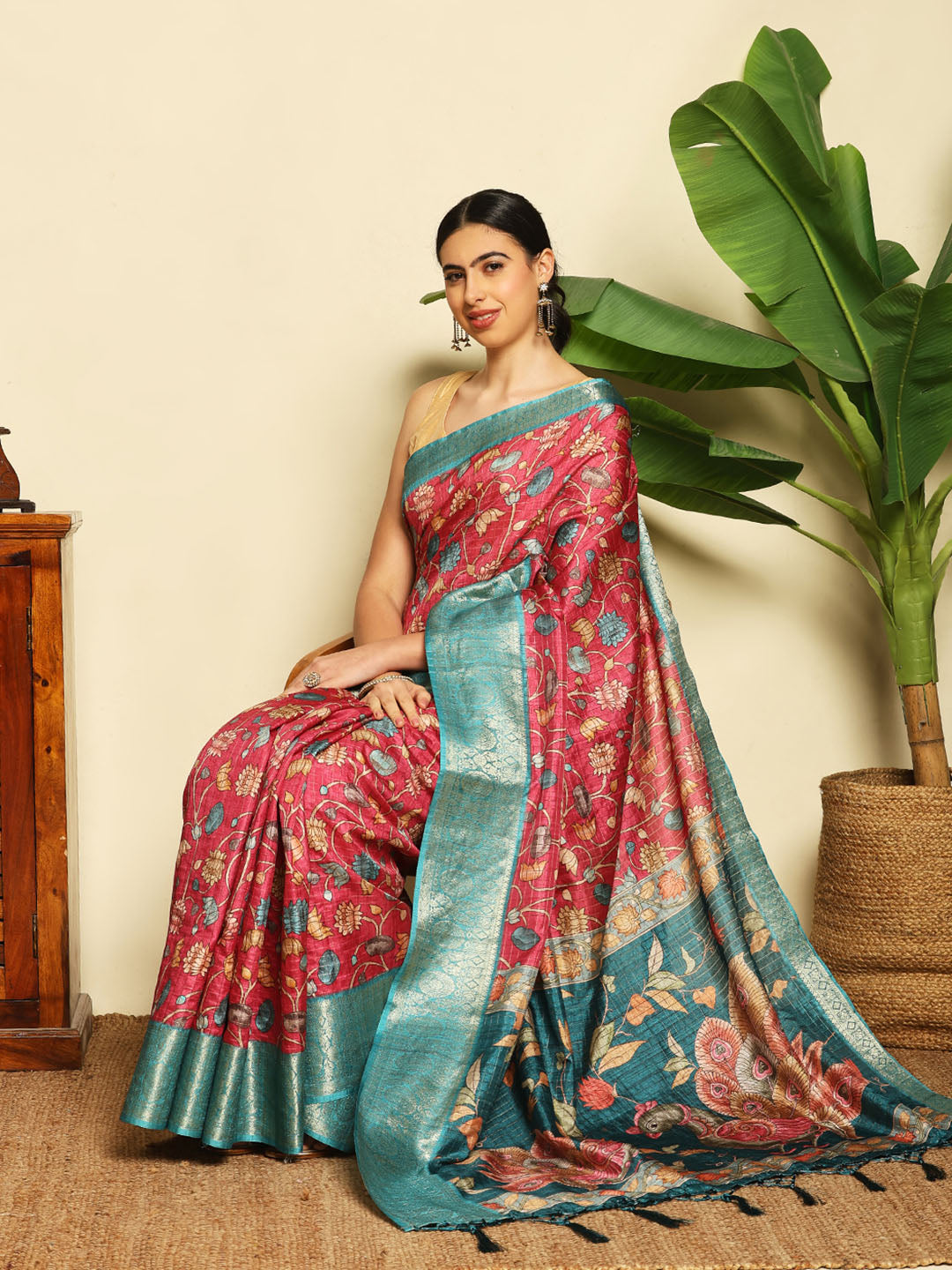 Digital Floral Printed Tussar Saree