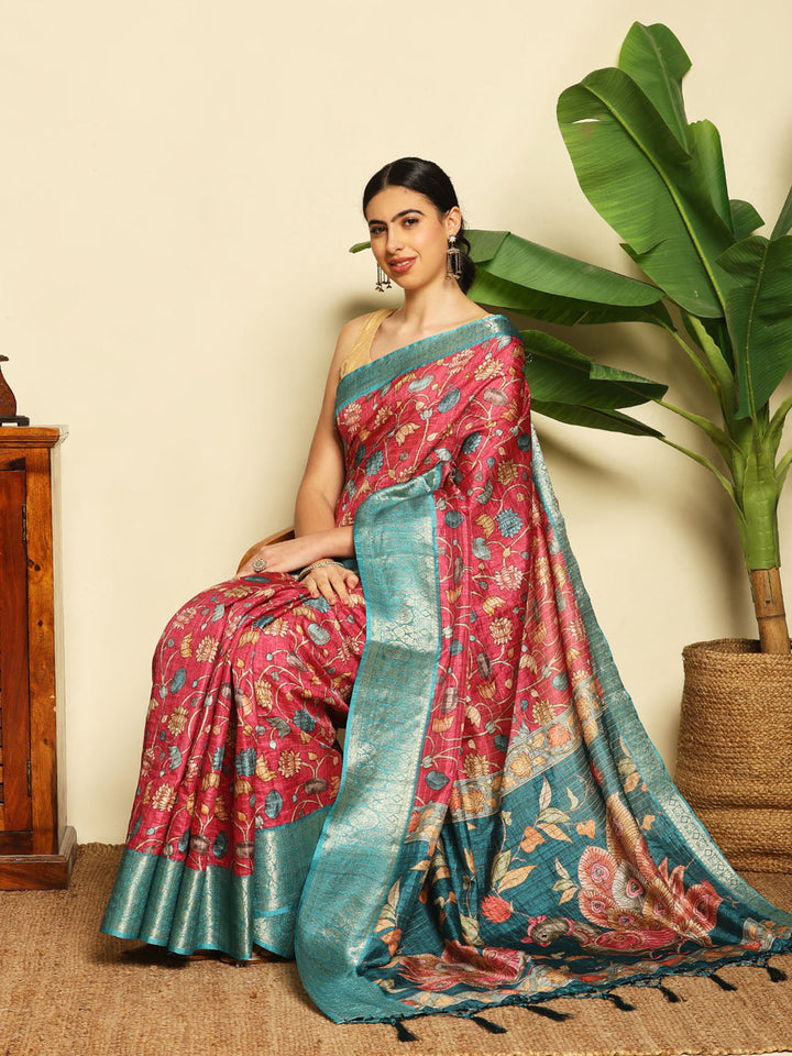 Digital Floral Printed Tussar Saree
