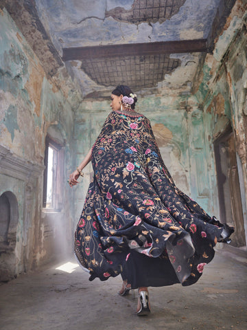 Digital Floral Printed Crepe Gown Dress