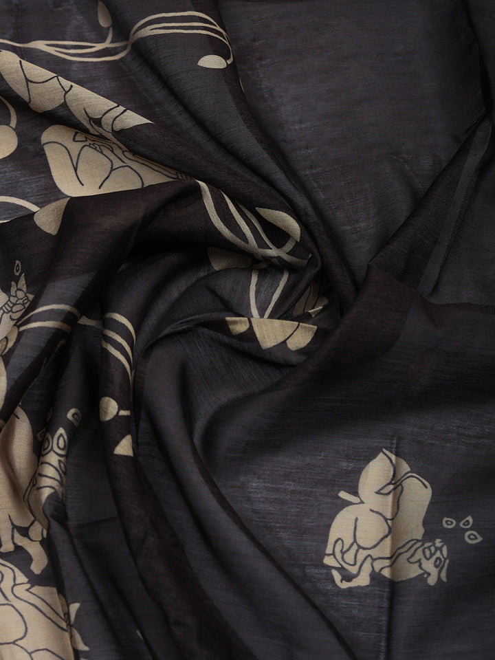 Printed Chanderi Unstitched Suit With Pant &amp; Dupatta