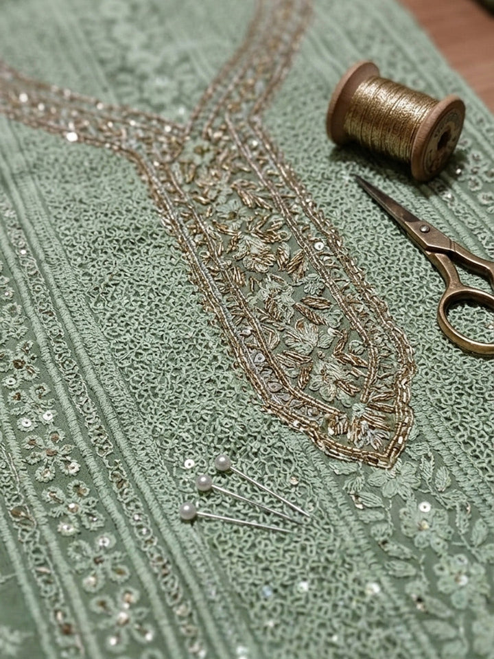 Embroidered Georgette Unstitched Suit With Pant &amp; Dupatta