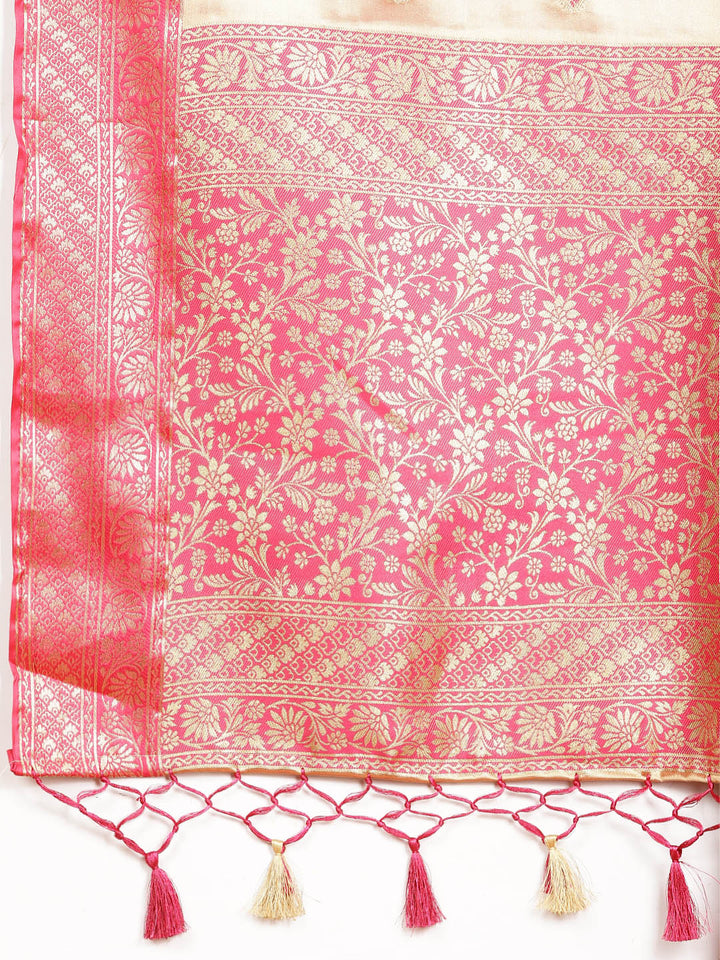 Plain Zari Border Banarasi Woven Saree