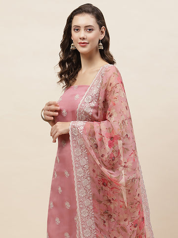 Booti Embroidered Organza Unstitched Suit Piece With Dupatta