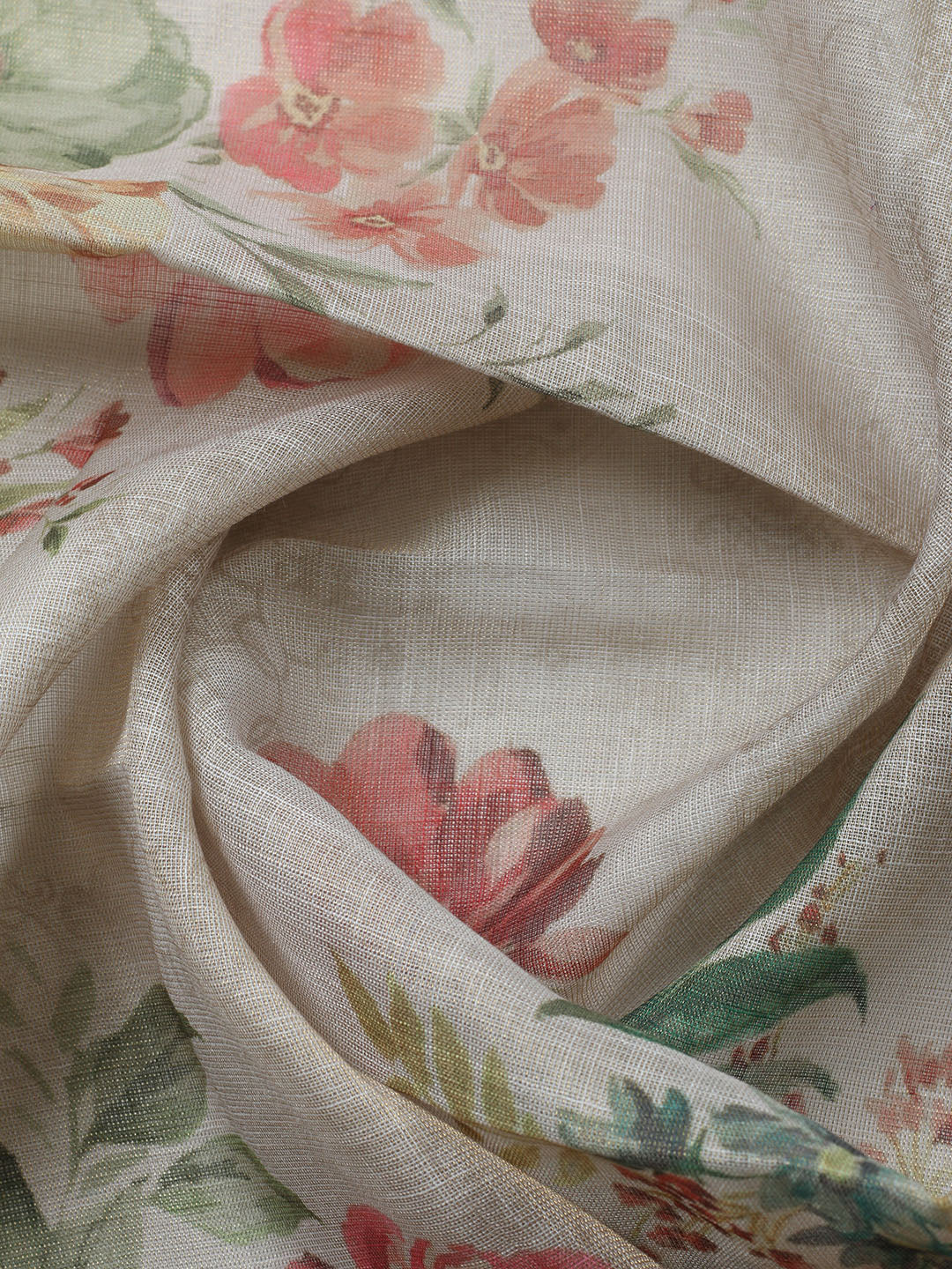Printed Linen Blend Unstitched Suit With Pant &amp; Dupatta