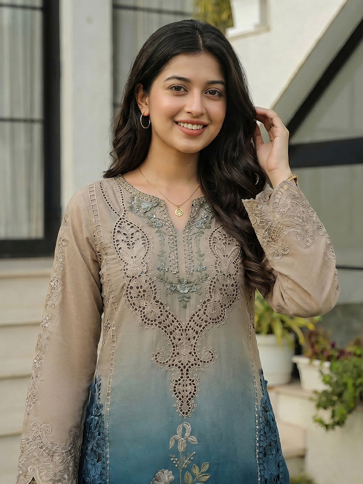 Embroidered Cotton Blend Suit Set With Dupatta