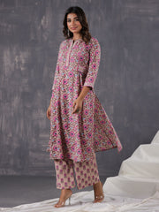 Floral Printed Cotton Blend  Kurta With Pants