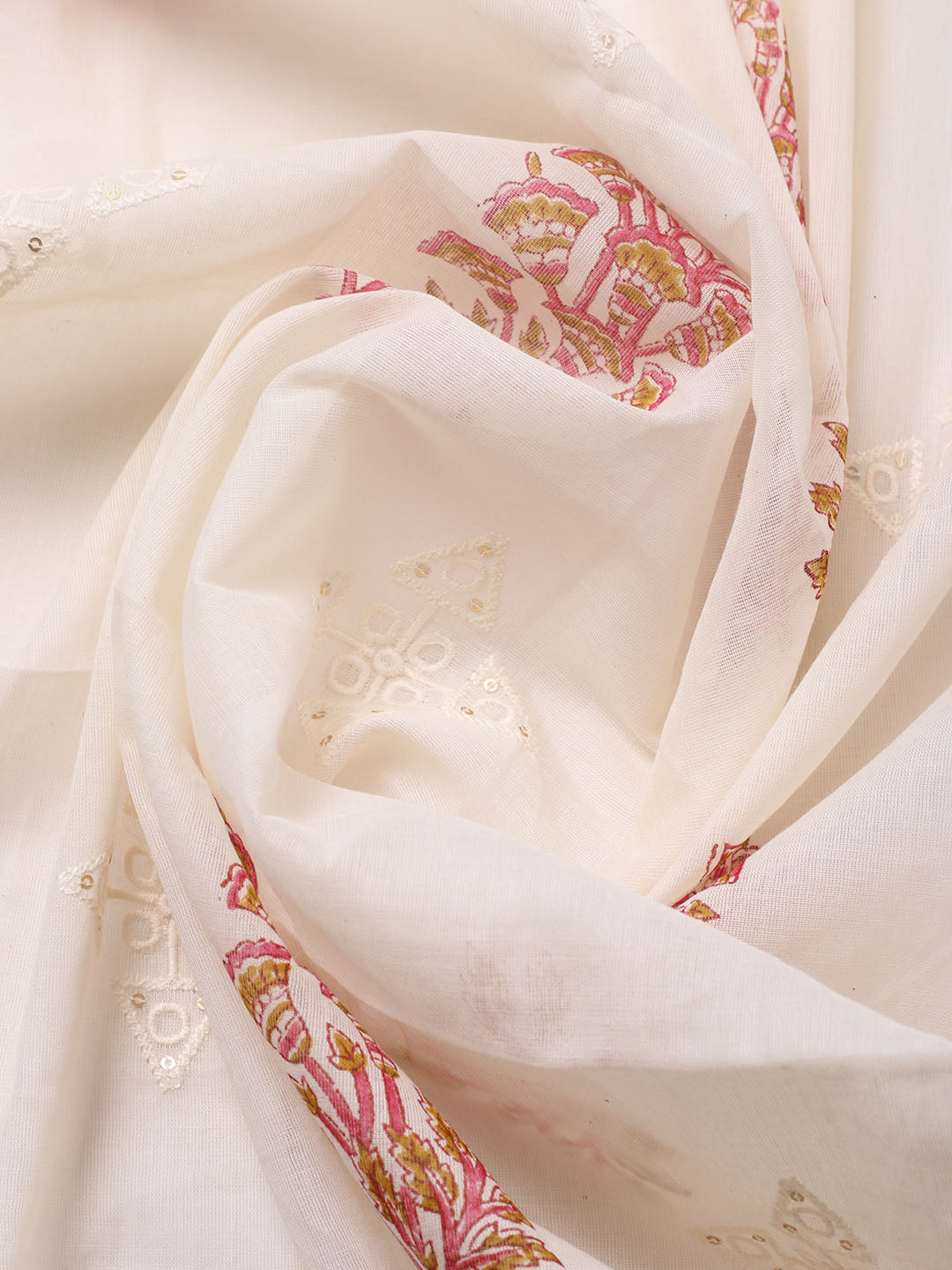 Embroidered Cotton Blend Unstitched Suit With Pant &amp; Dupatta