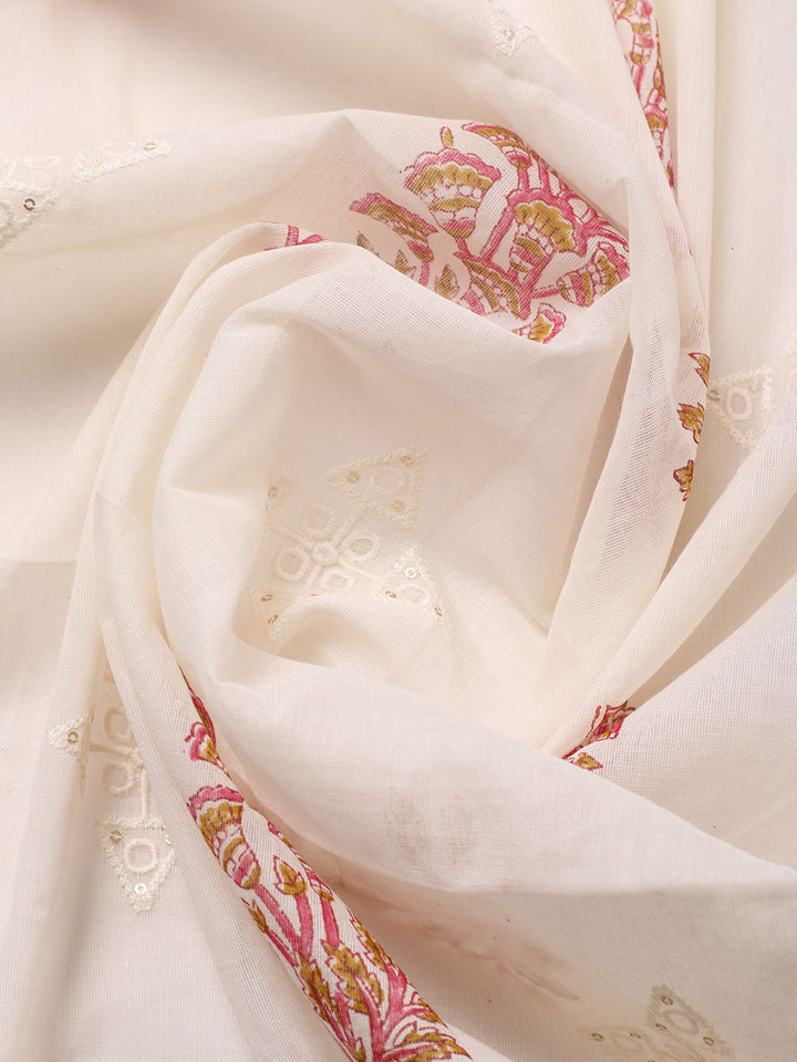 Embroidered Cotton Blend Unstitched Suit With Pant &amp; Dupatta