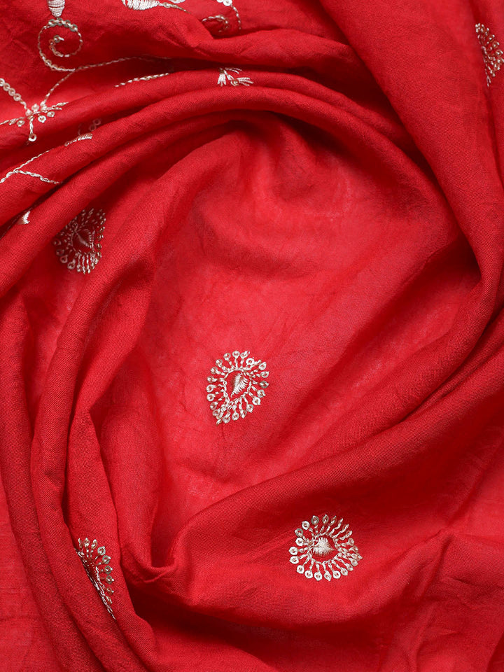 Embroidered Cotton Unstitched Suit With Pant &amp; Dupatta