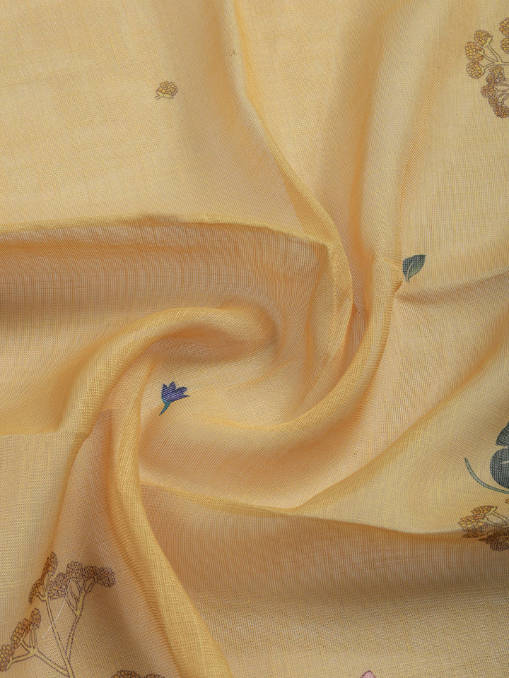 Printed Linen Blend Unstitched Suit With Pant &amp; Dupatta