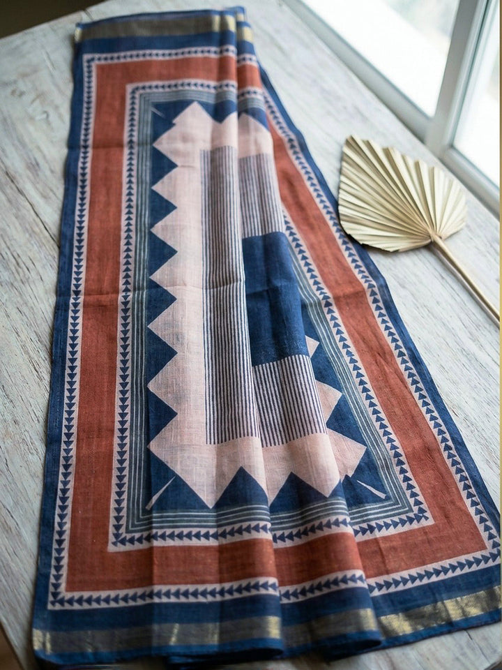 Printed Linen Blend Unstitched Suit With Pant &amp; Dupatta