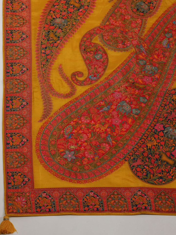 Printed Dola Silk Mustard Saree