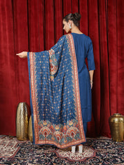 Printed Chanderi Kurta With Pants & Dupatta