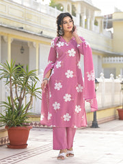 Printed Cotton Blend Kurta With Pants & Dupatta