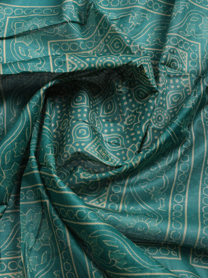 Printed Cotton Blend Unstitched Suit With Pant &amp; Dupatta