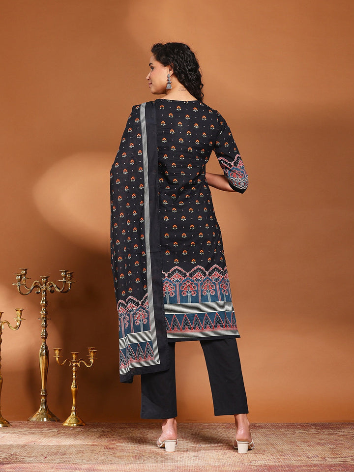 Printed Cotton Blend Kurta With Pant &amp; Dupatta