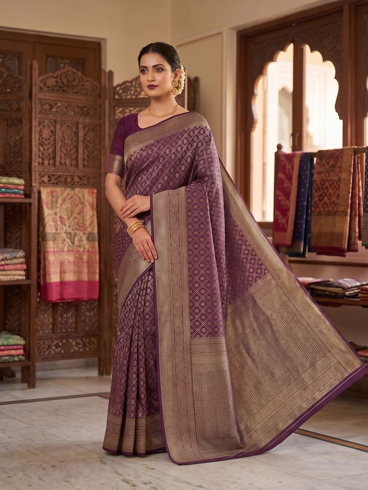 Wine Woven Design Art Silk Kanjivaram Saree