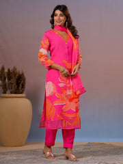 Neck Embroidery Organza Kurta With Pants & Dupatta