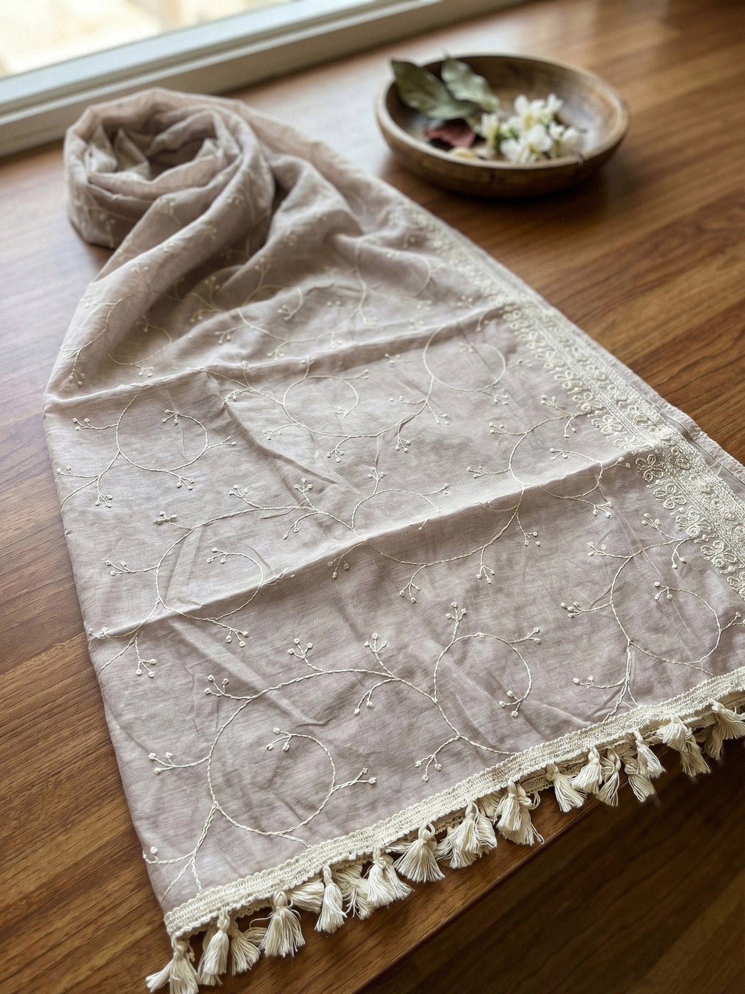 Thread Embroidered Cotton Blend Unstitched Suit With Dupatta