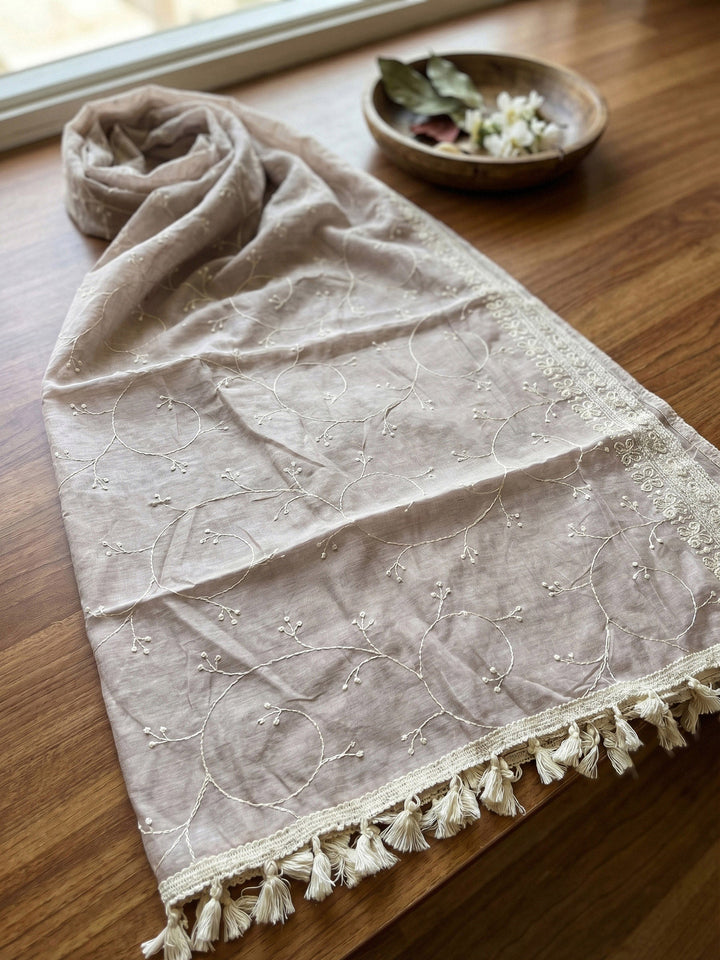 Thread Embroidered Cotton Blend Unstitched Suit With Dupatta