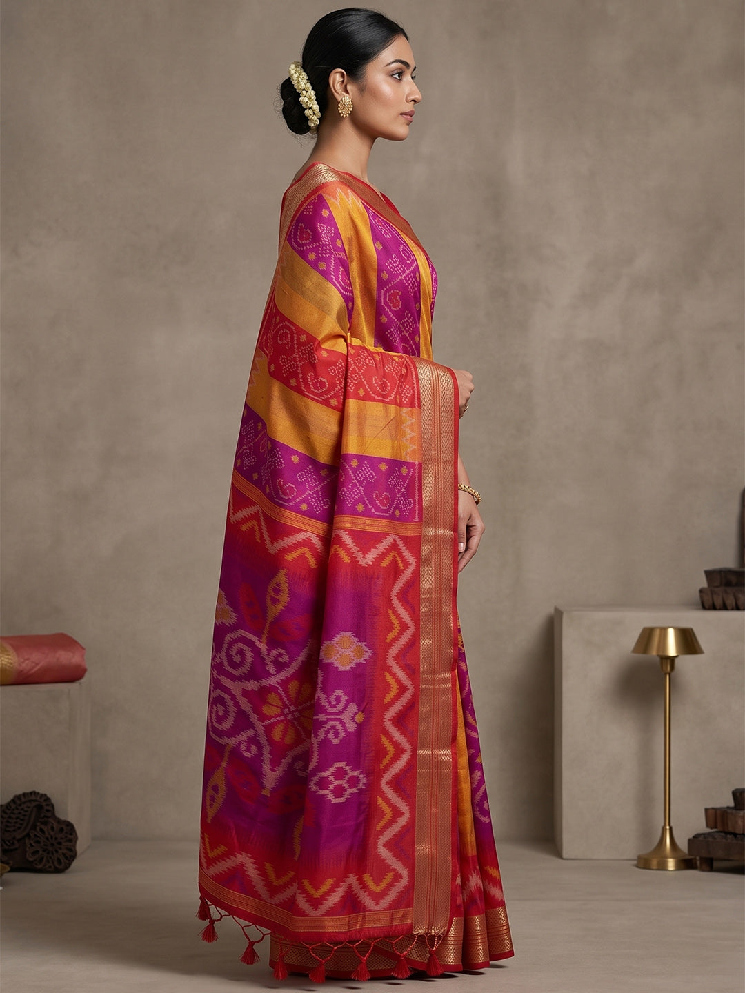 Multi-Color Cotton Blend Woven Saree