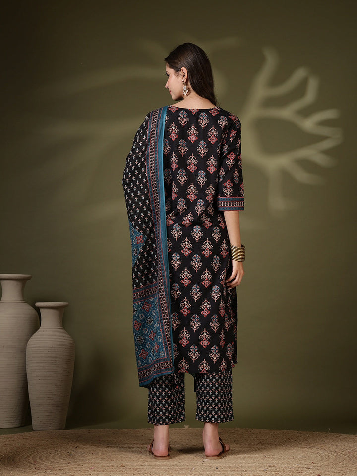 Printed Cotton Blend Kurta With Pant &amp; Dupatta