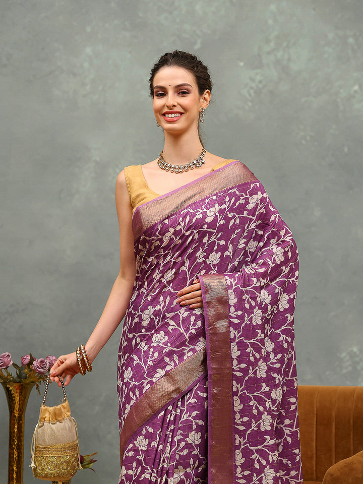 Floral Printed Art Silk Saree
