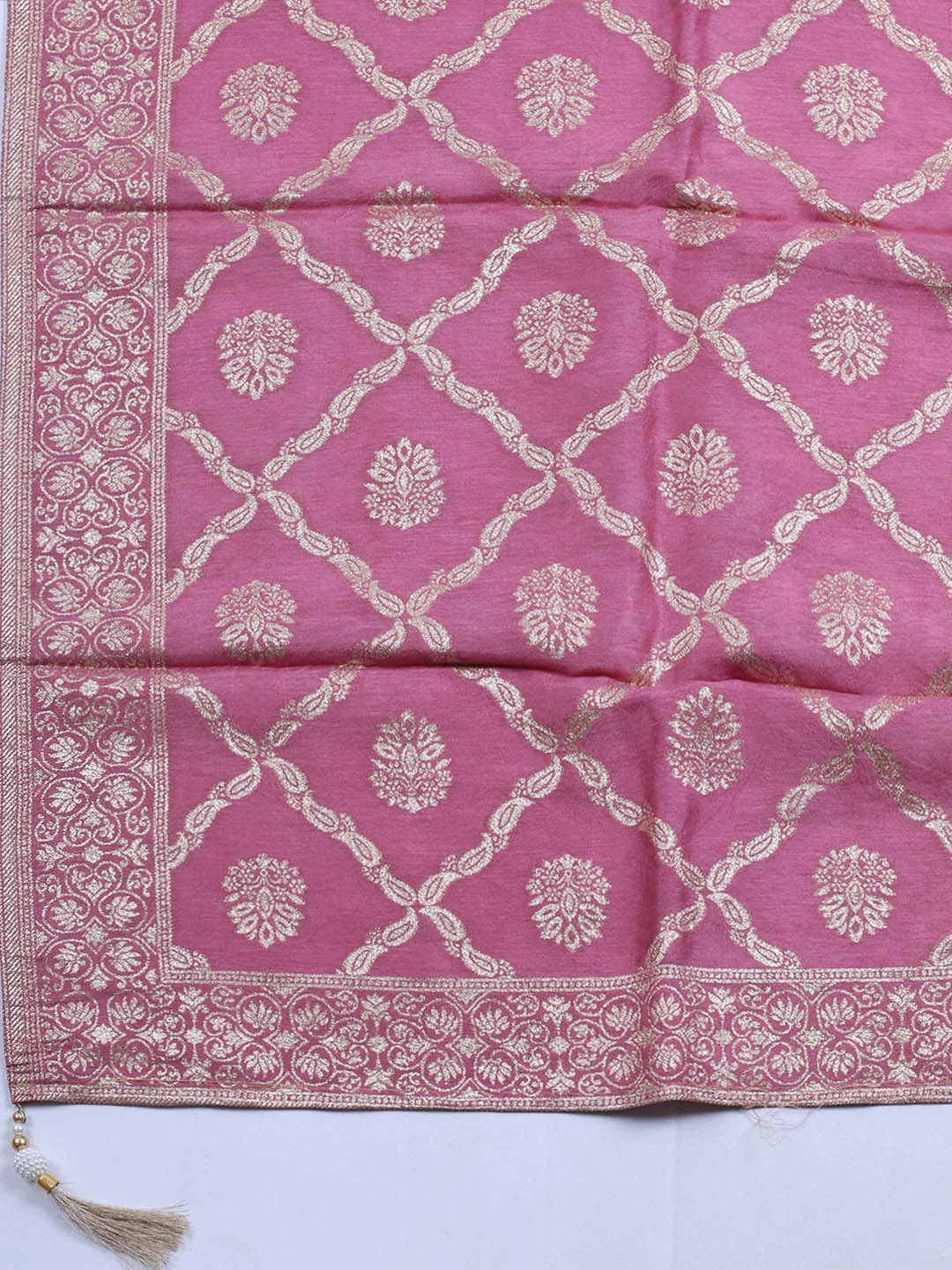 Embroidered Chanderi Unstitched Suit With Pant &amp; Dupatta