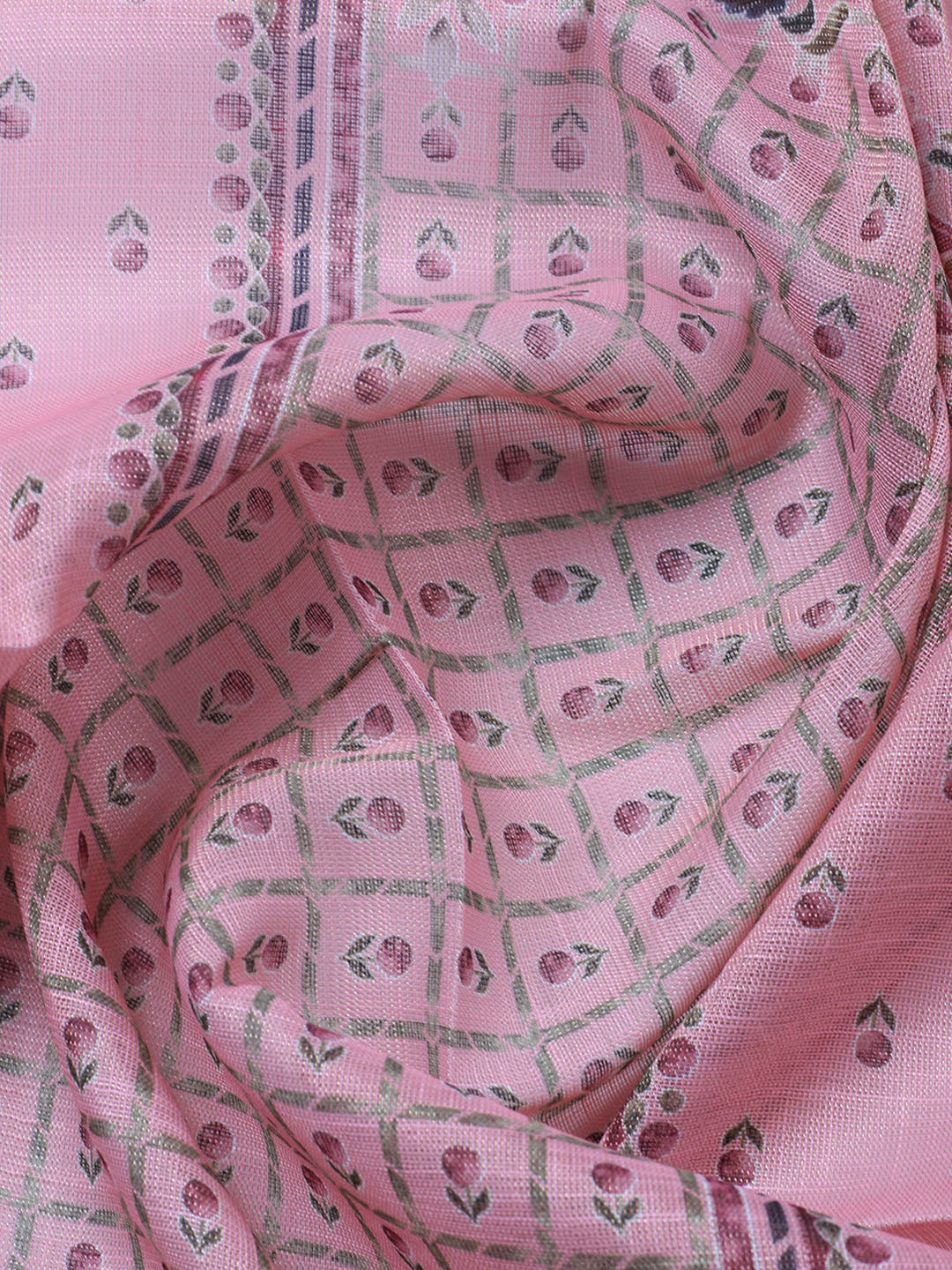 Printed Linen Blend Unstitched Suit With Pant &amp; Dupatta