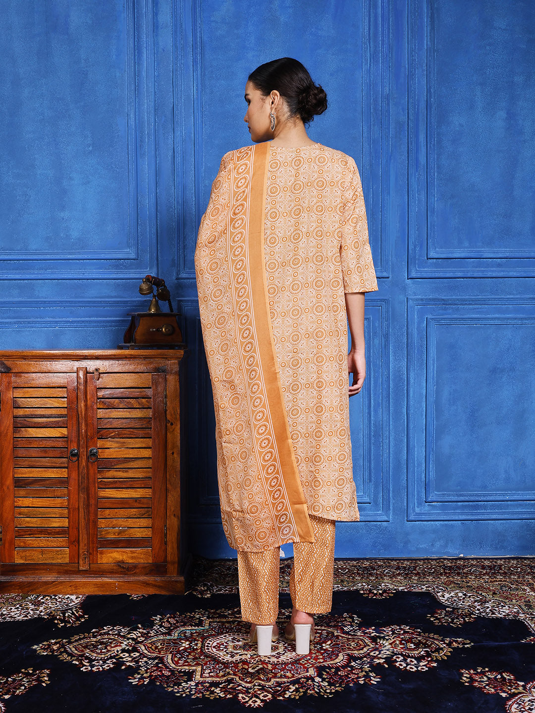 Floral Printed Cotton Kurta With Pants & Dupatta