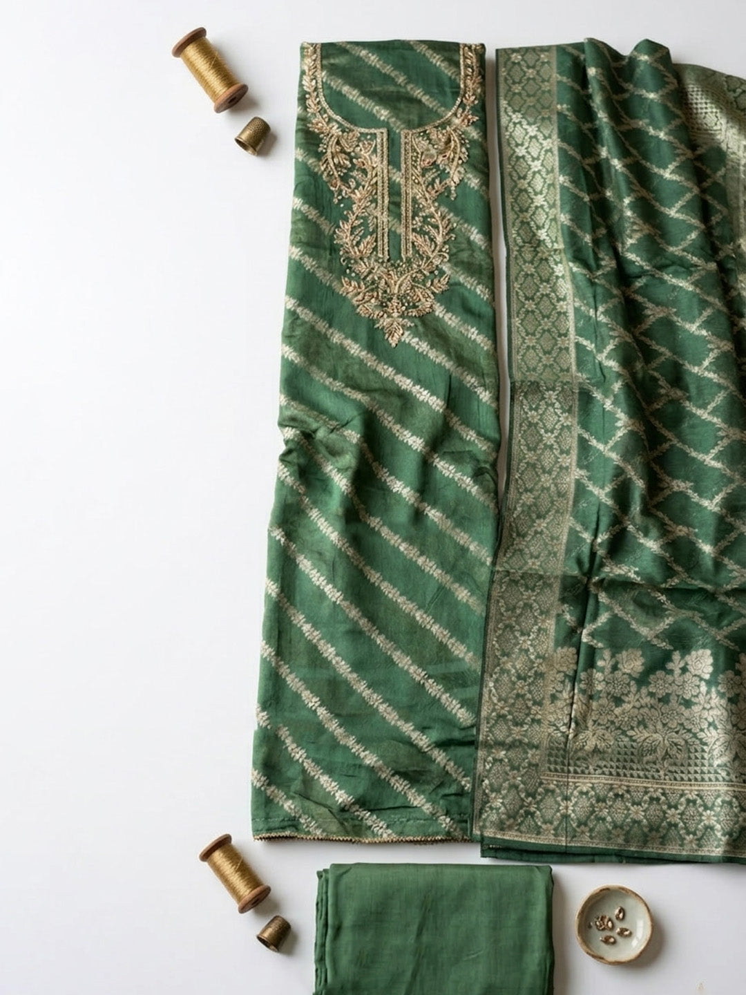Embroidered Chanderi Unstitched Suit With Pant &amp; Dupatta