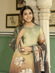 Printed Art Silk Kurta With Pant & Dupatta