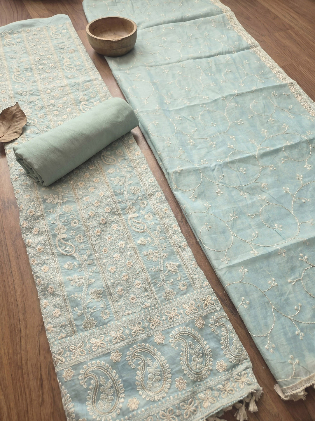 Thread Embroidered Cotton Blend Unstitched Suit With Dupatta
