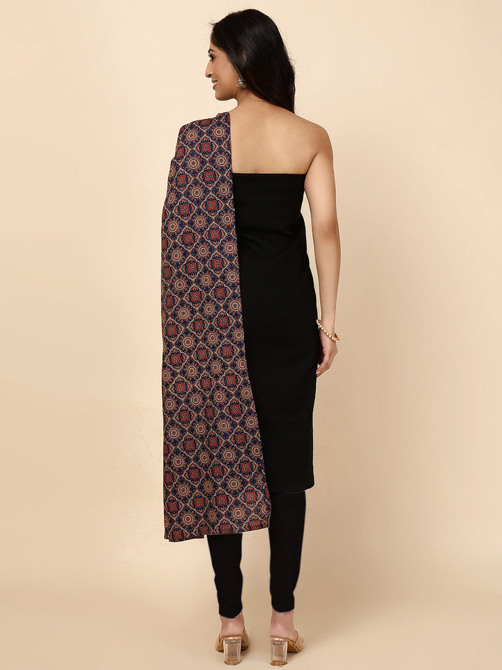 Neck Patti Cotton Blend Unstitched Suit With Dupatt