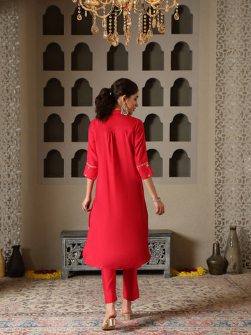 Zari Embroidery Cotton Blend Kurta With Pants