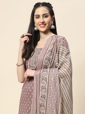 Neck Patti Printed Cotton Unstitched Suit Piece With Dupatta