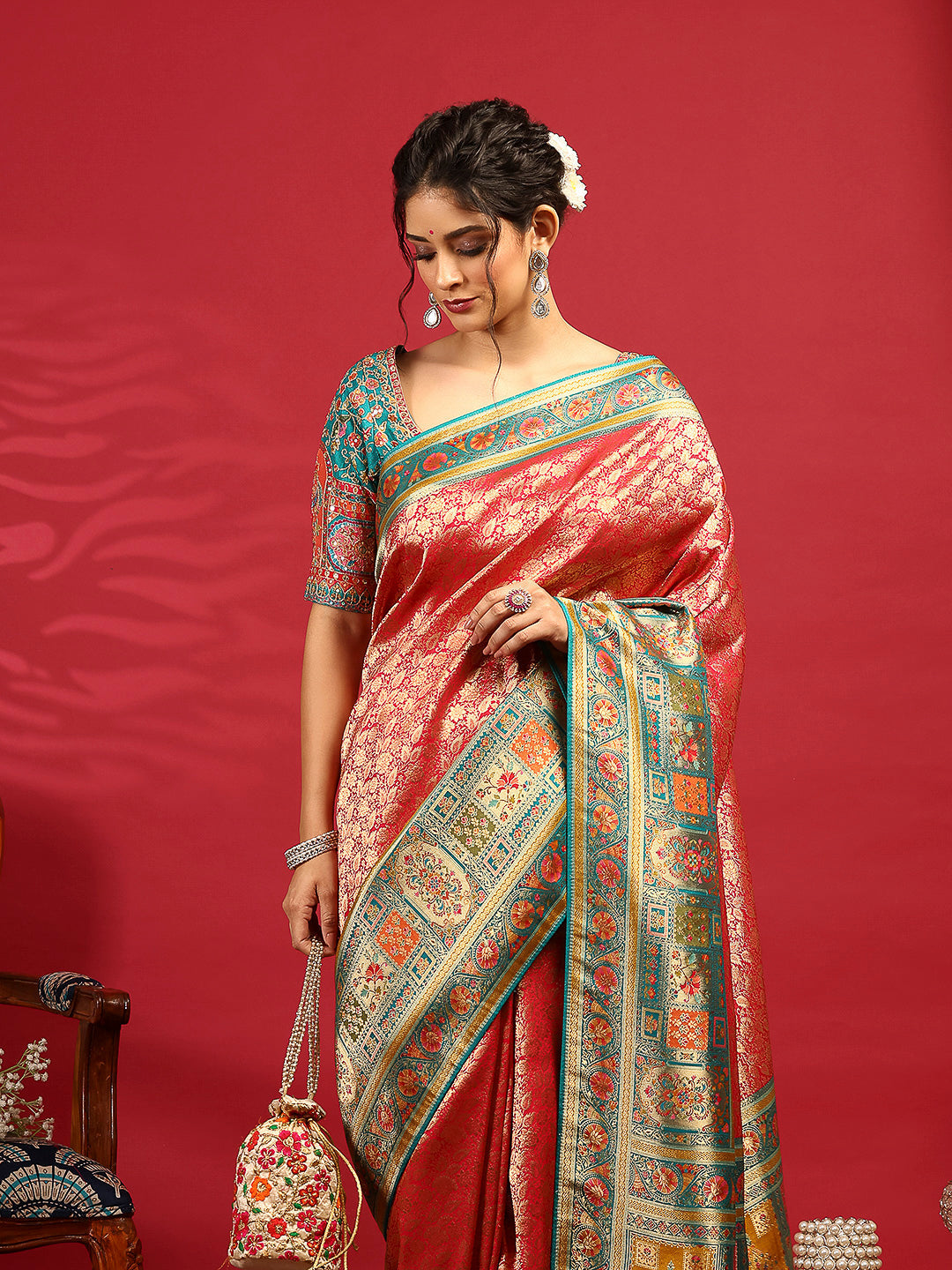 Embroidered Dola Silk Saree
