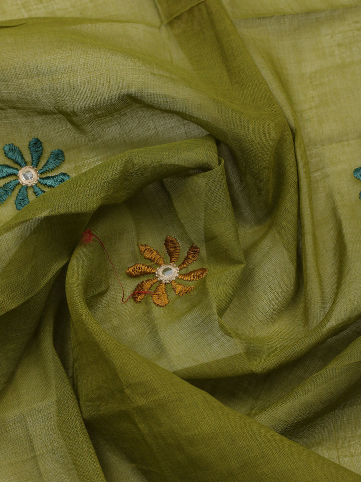 Embroidered Cotton Blend Unstitched Suit With Pant &amp; Dupatta