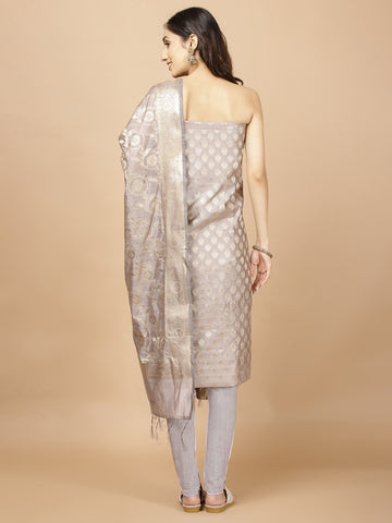 Woven Banarasi Chanderi Unstitched Suit With Dupatta